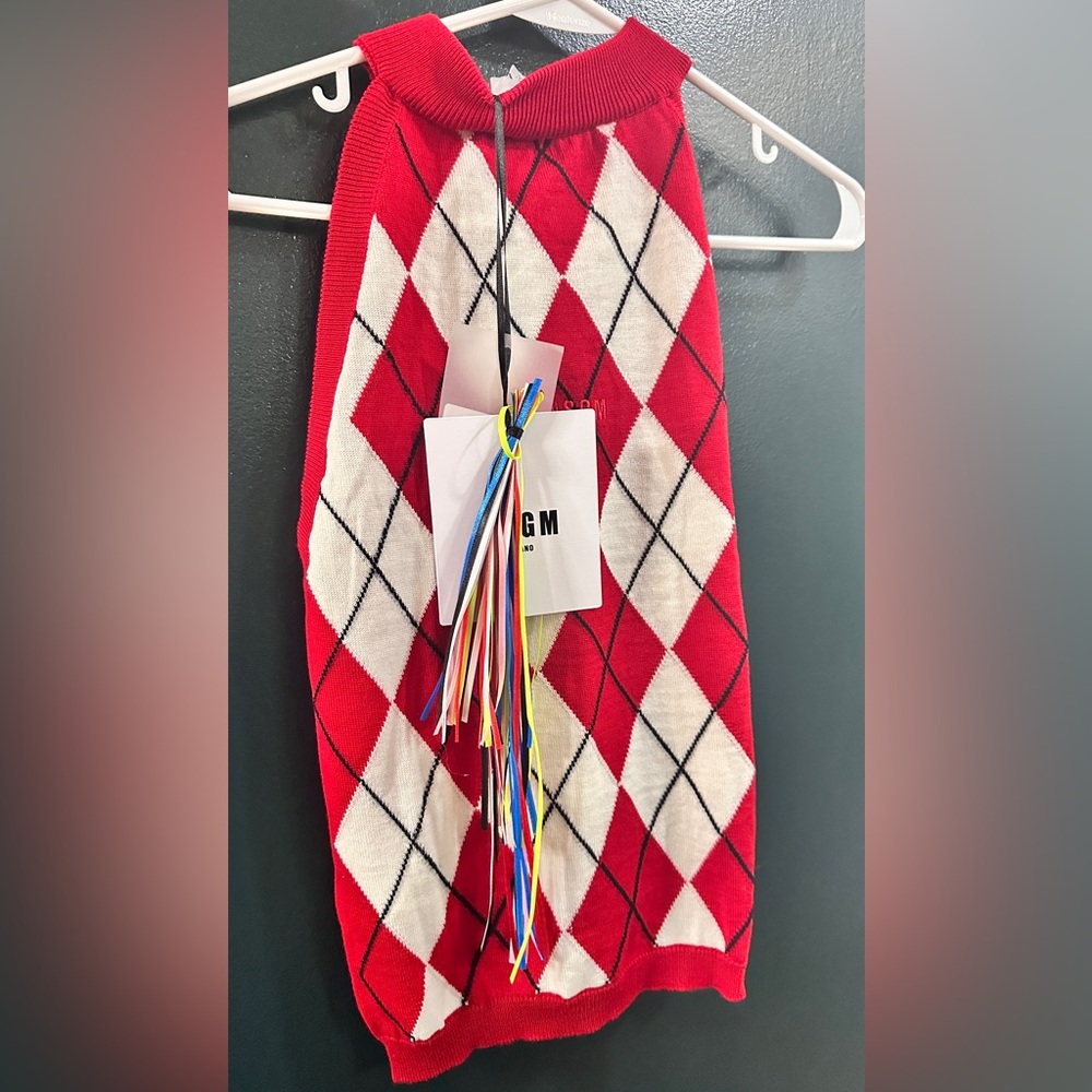 MSGM Red and Cream Argyle Halter Knit Tank - Picture 10 of 12